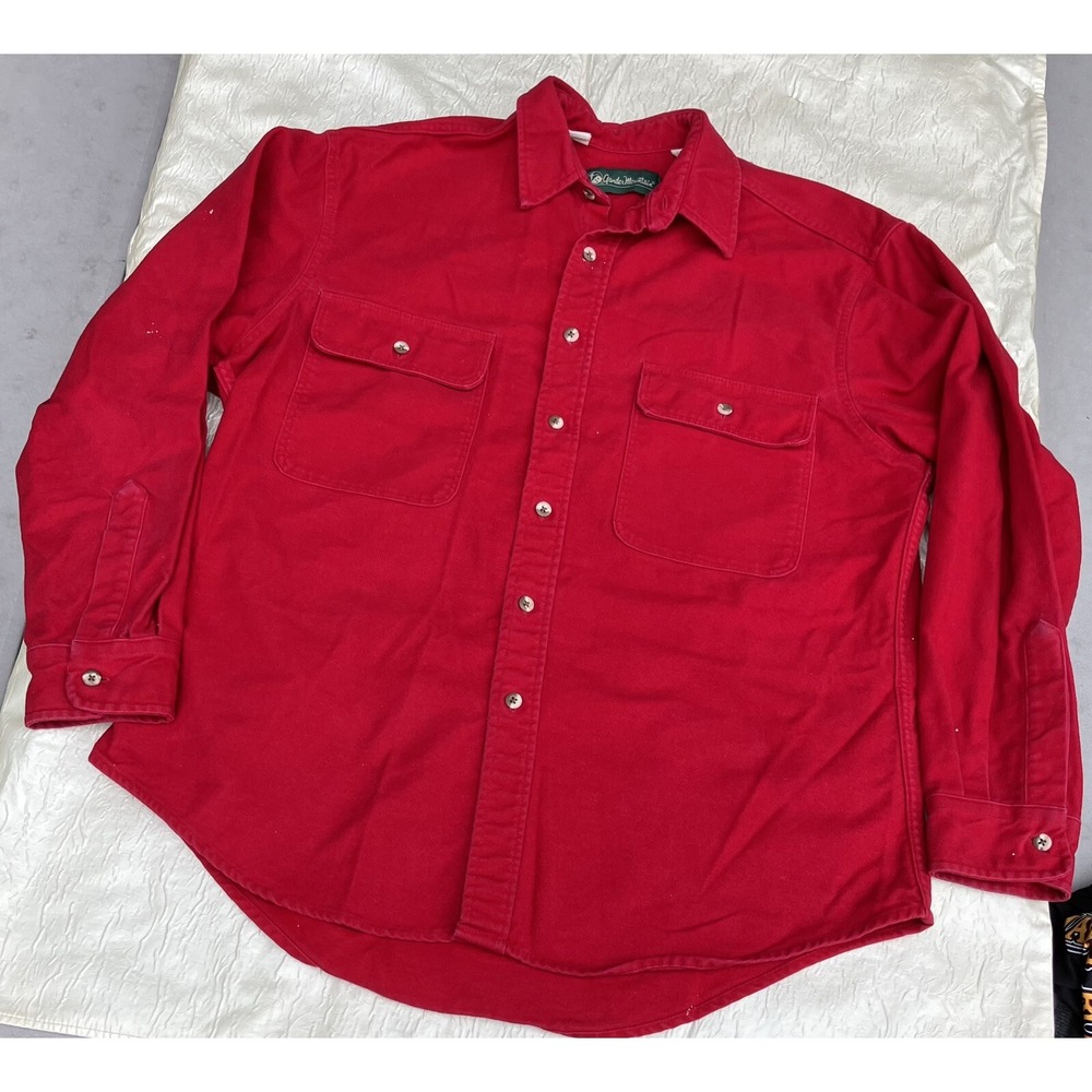 Vintage Mens Gander Mountain LARGE Chamois Long Sleeve Button Up Shirt Red
